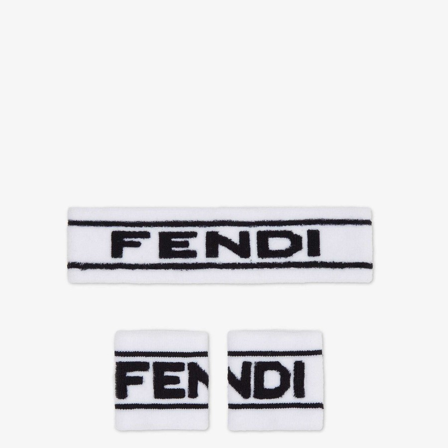 Uomo Fendi Viaggi E Lifestyle | Set Fascia E Polsino Bianco