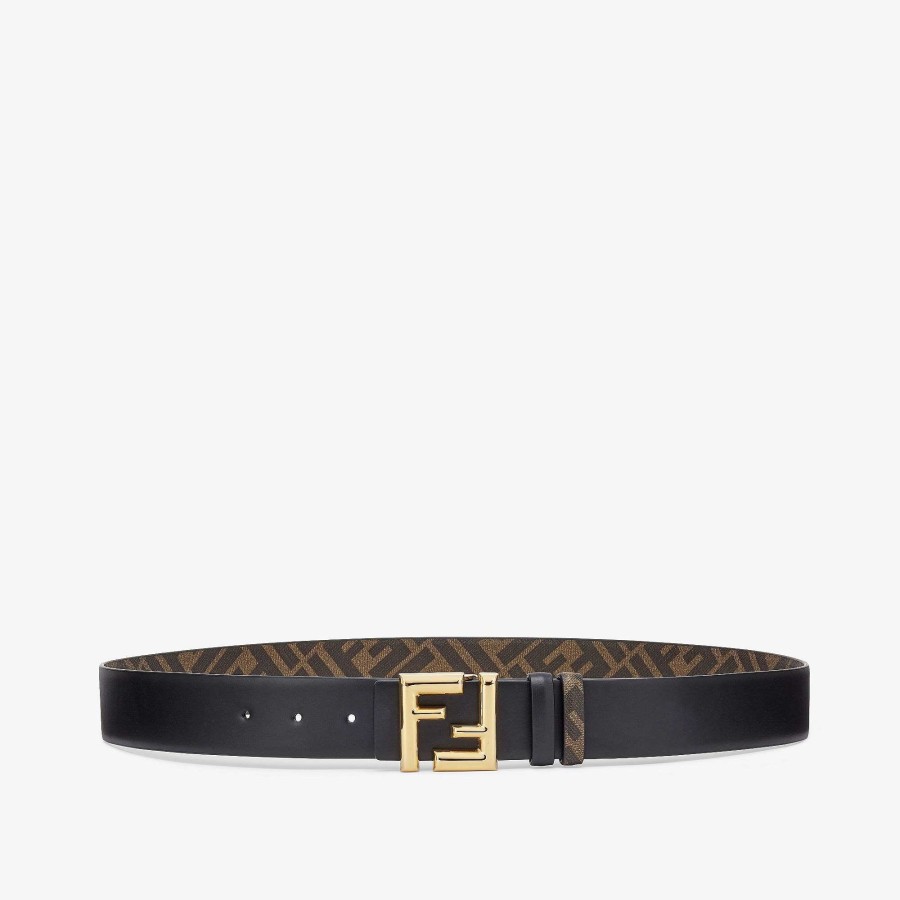 Uomo Fendi Cinture | Cintura Arrotondata Ff Nero