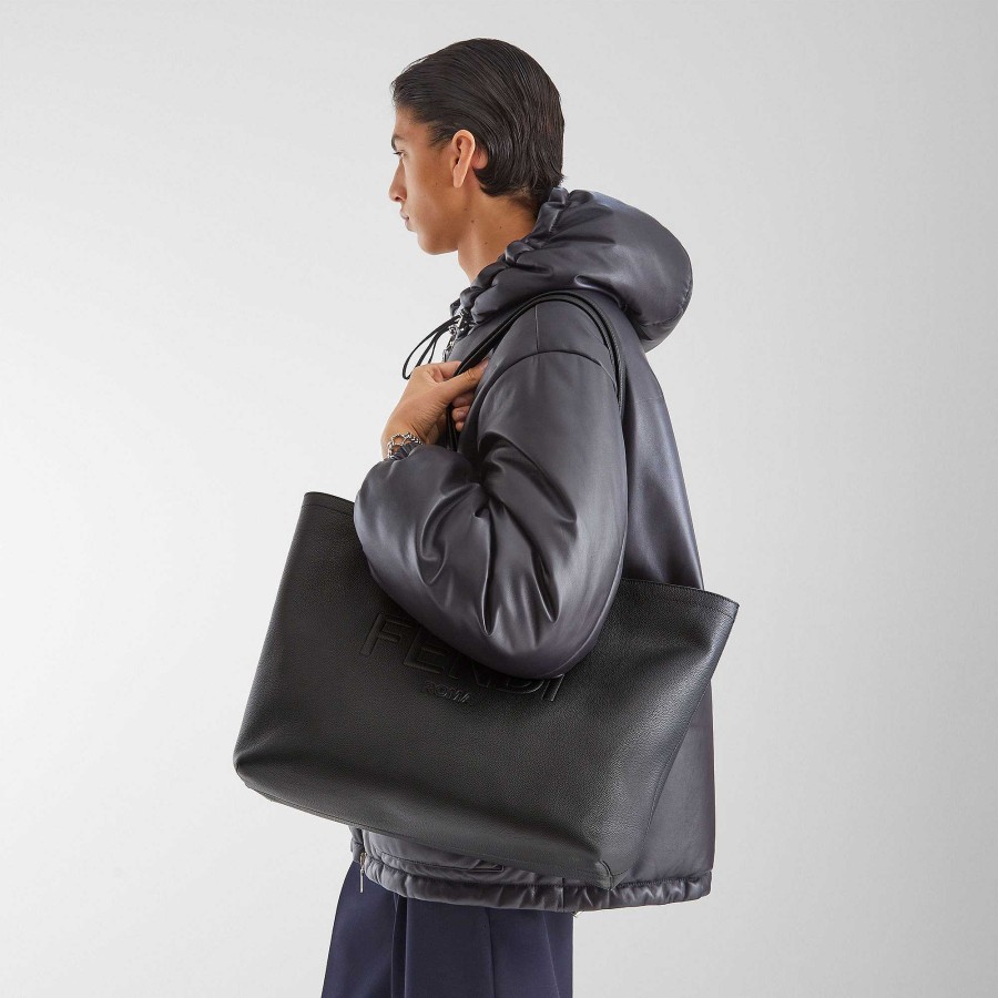 Uomo Fendi Borse Tote | Borsa In Pelle Fendi Roma Nero