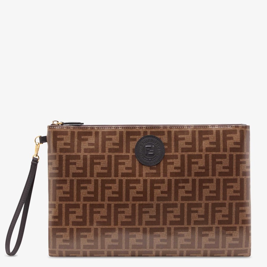 Donna Fendi Pochette | Custodia Piatta Grande Marrone