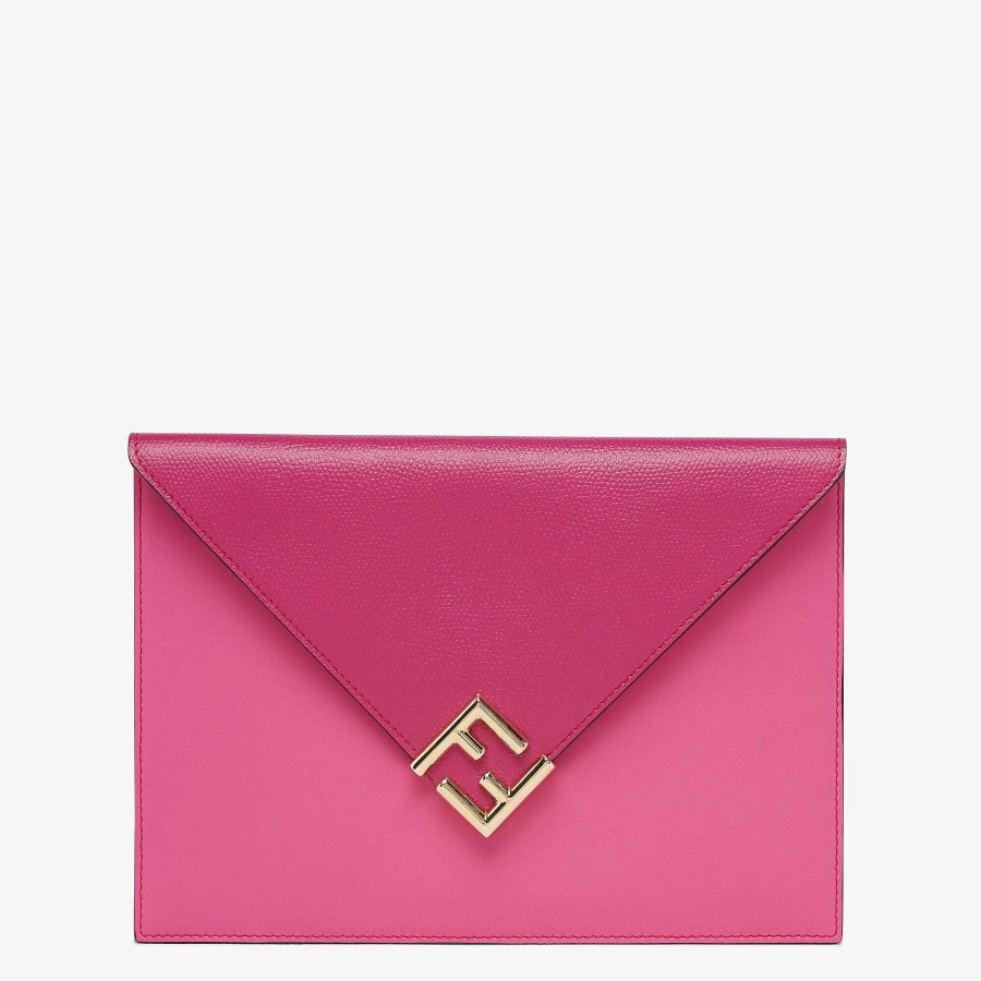 Donna Fendi Pochette | Custodia Piatta Ff Con Diamanti Rosa