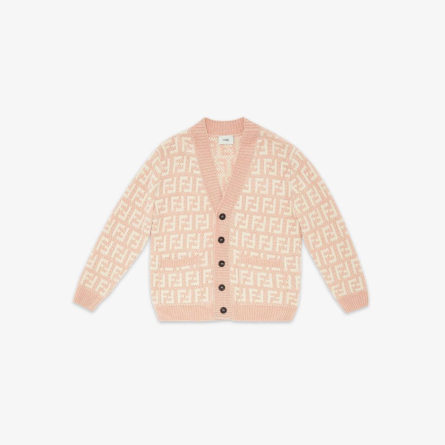 Bambini Fendi Abbigliamento | Cardigan In Maglia Per Ragazzi Rosa