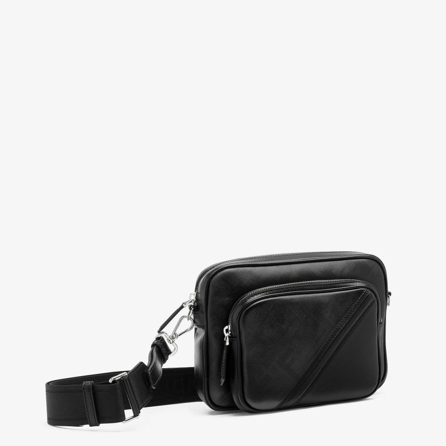 Uomo Fendi Borse Mini | Custodia Per Fotocamera Fendi Shadow Diagonal Duo Nero