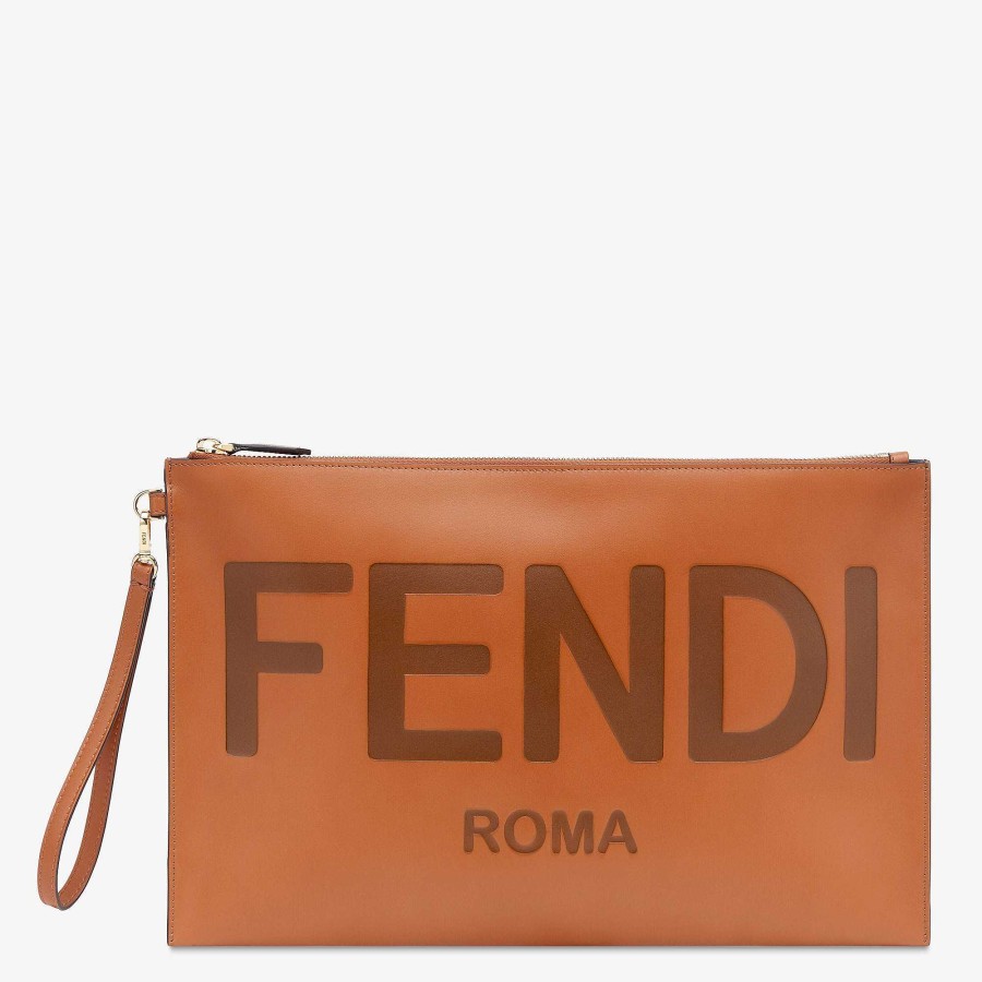 Donna Fendi Pochette | Borsa Piatta Fendi Roma Grande Marrone