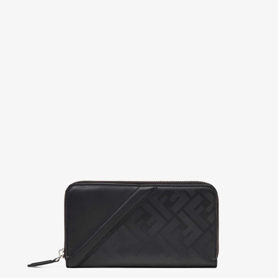 Uomo Fendi Portafogli | Fendi Shadow Zip Diagonale Intorno Nero