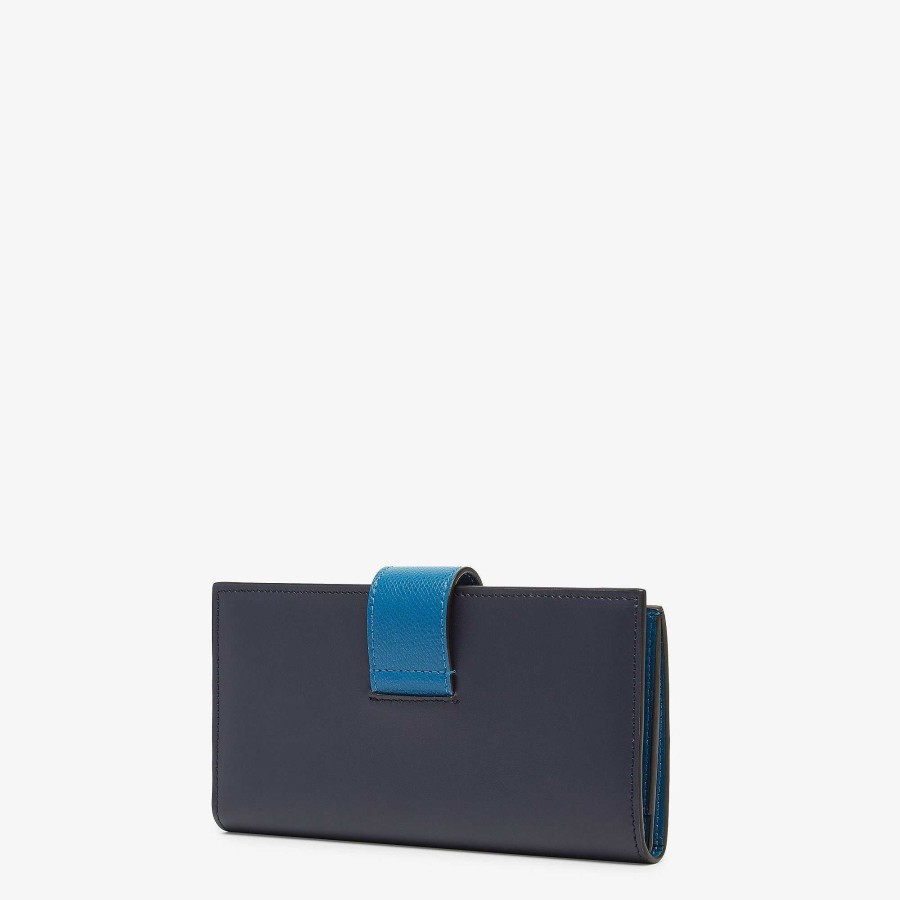 Donna Fendi Portafogli | Portafoglio Bifold Continentale Con Diamanti Ff Blu