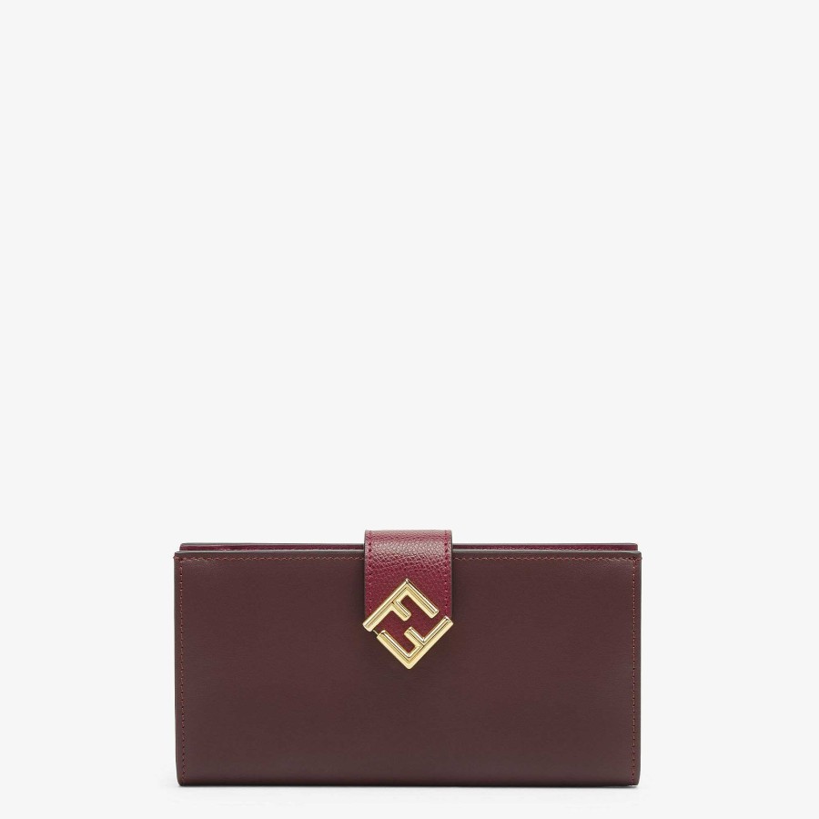 Donna Fendi Portafogli | Portafoglio Bifold Continentale Con Diamanti Ff Rosso