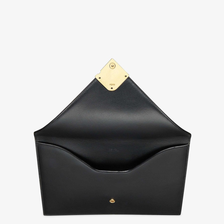 Donna Fendi Pochette | Custodia Piatta Ff Con Diamanti Nero