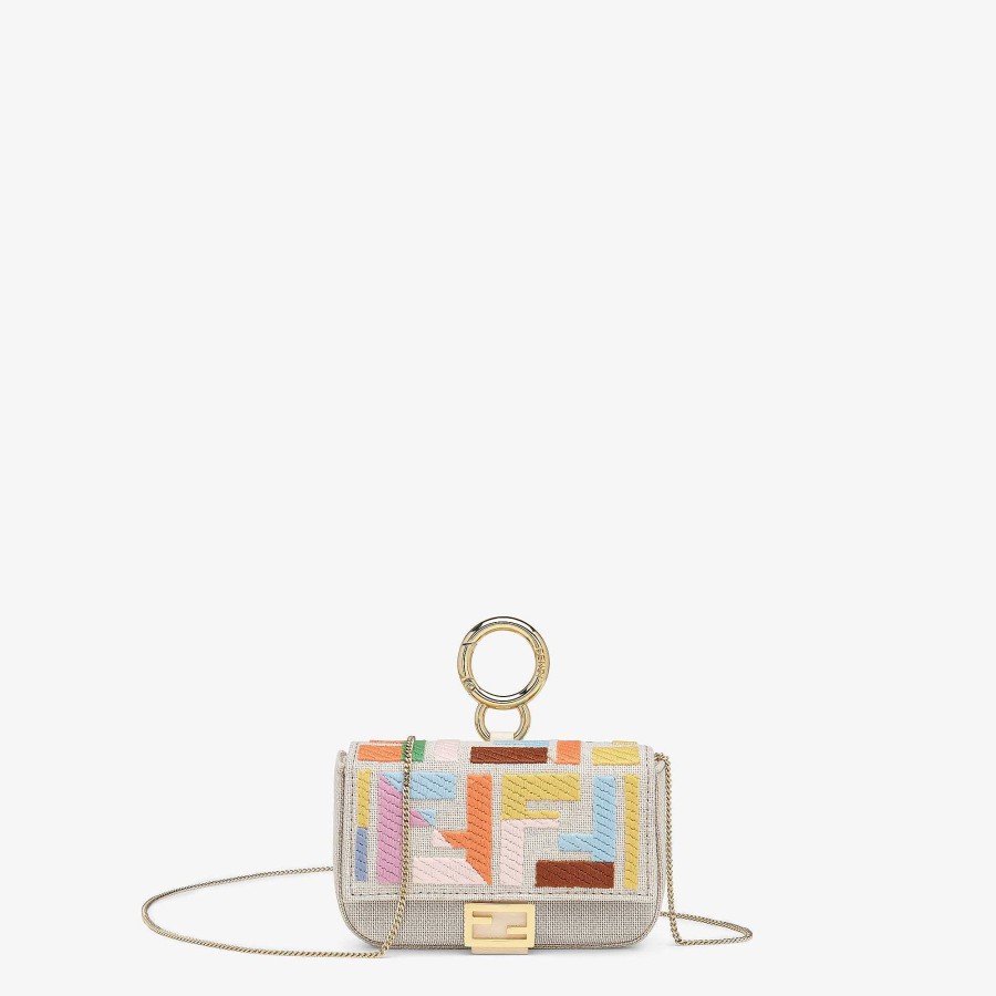 Donna Fendi Borse In Miniatura | Ciondolo Nano Baguette Beige